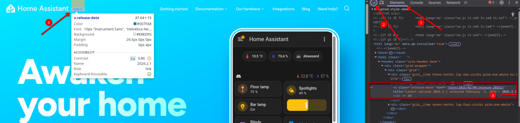 Home Assistant Scrape Integration CSS Selector DevTools
